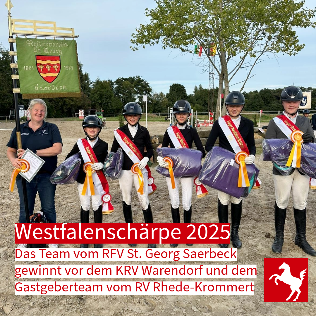 Westfalenschärpe 2025: Saerbeck siegt vor dem KRV Warendorf und dem RV Rhede-Krommert Westfalenschärpe 2025: Saerbeck siegt vor dem KRV Warendorf und dem RV Rhede-Krommert