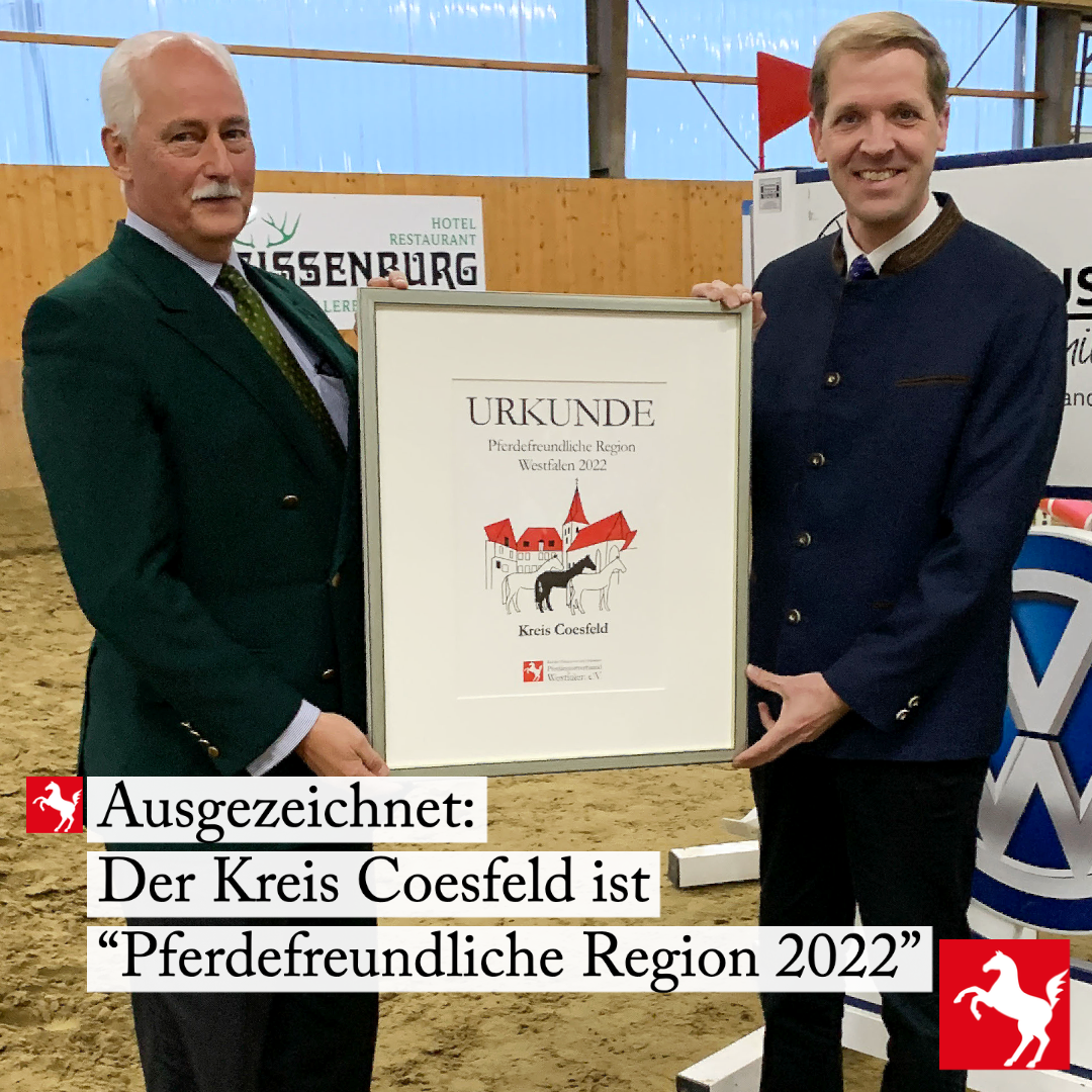 Der Kreis Coesfeld ist als "Pferdefreundliche Region" ausgezeichnet worden