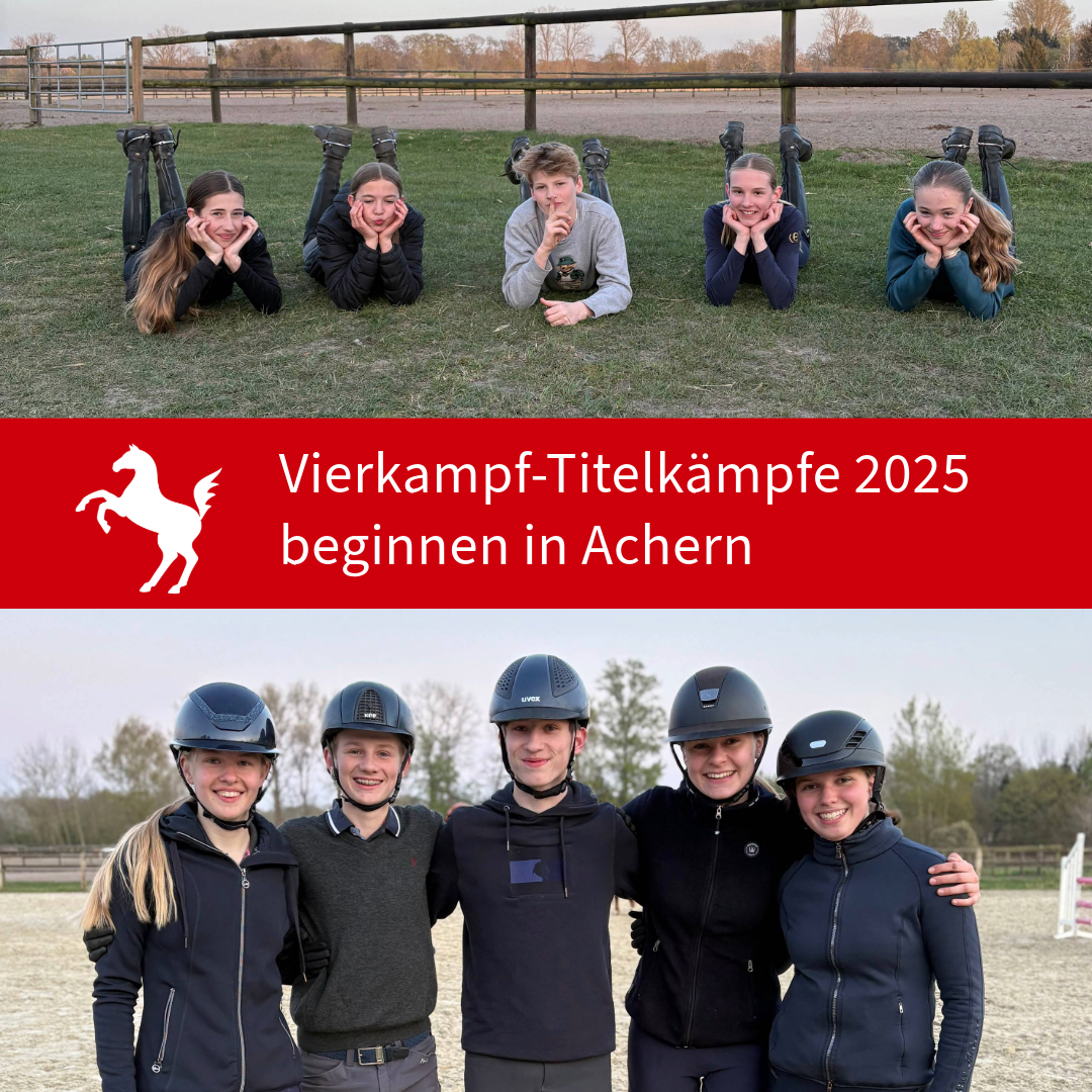 Deutsche Meisterschaften im Vierkampf und Bundesnachwuchsvierkampf 2025 Das Bild zeigt die beiden Vierkampf-Teams die 2025 die westfälischen Farben bei der Deutschen Meisterschaft vertreten