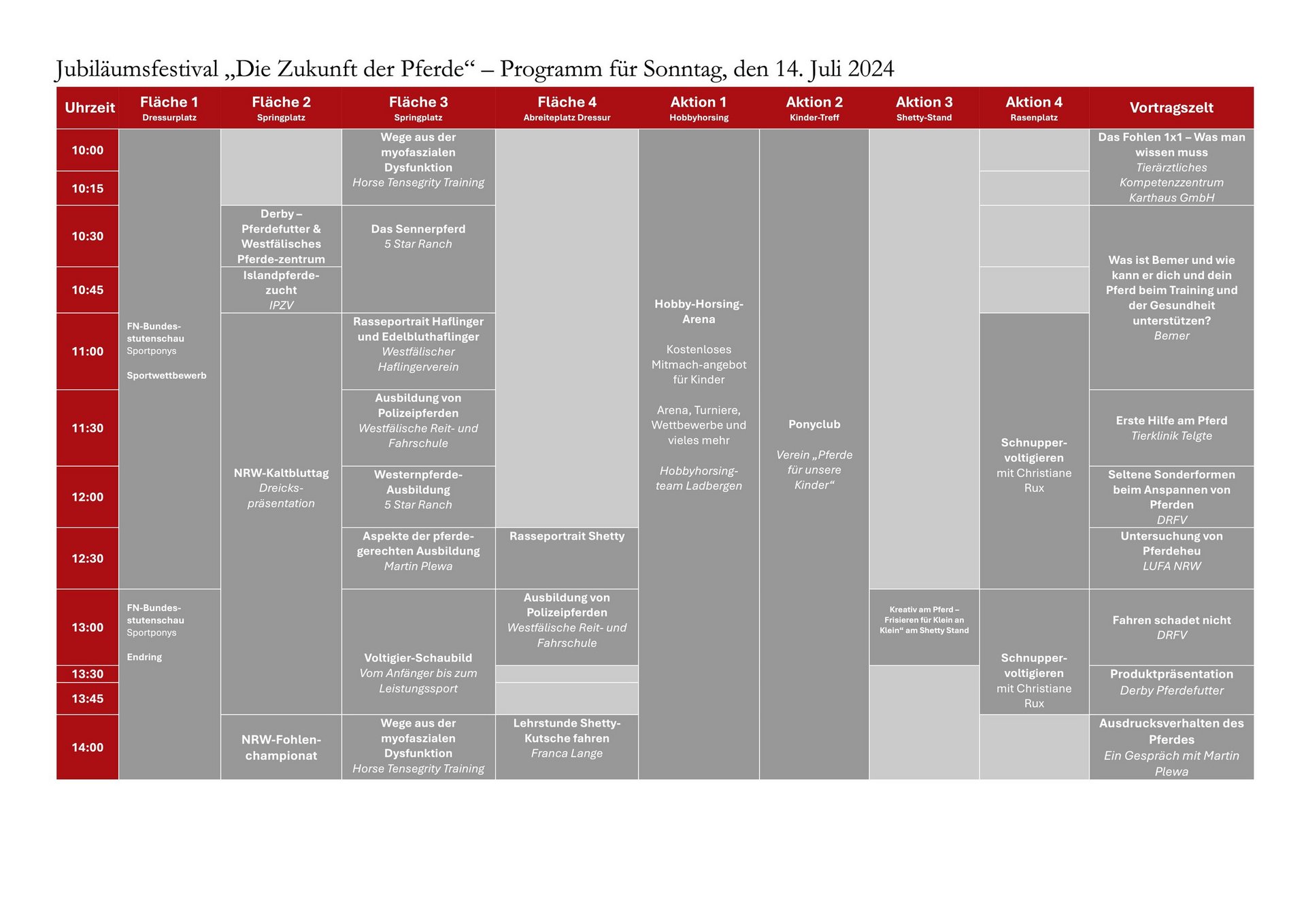 Programm Sonntag Jubiläumsfestival nachmittags