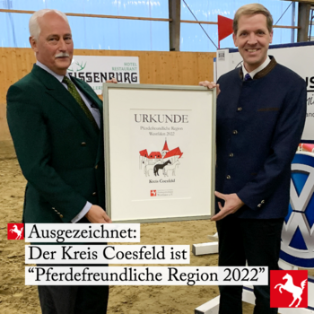 Der Kreis Coesfeld ist  als "Pferdefreundliche Region" ausgezeichnet worden