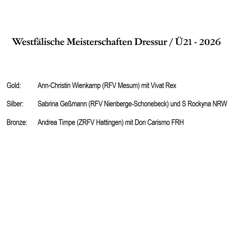 Medaillengewinnerinnen bei den Westfälischen Meisterschaften Dressur 2026 Medaillengewinnerinnen bei den Westfälischen Meisterschaften Dressur 2026