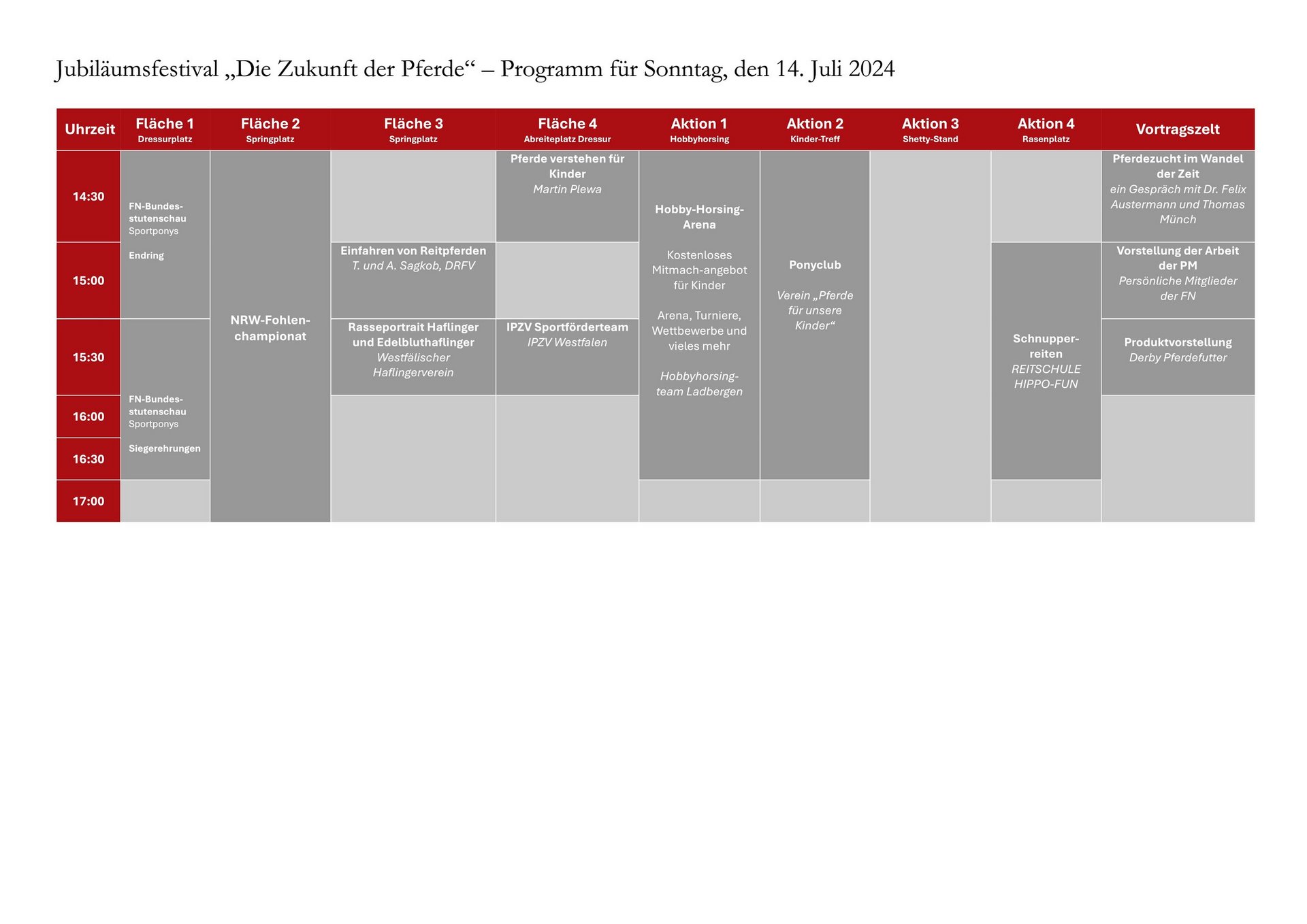 Jubiläum Programm Sonntag nachmittag
